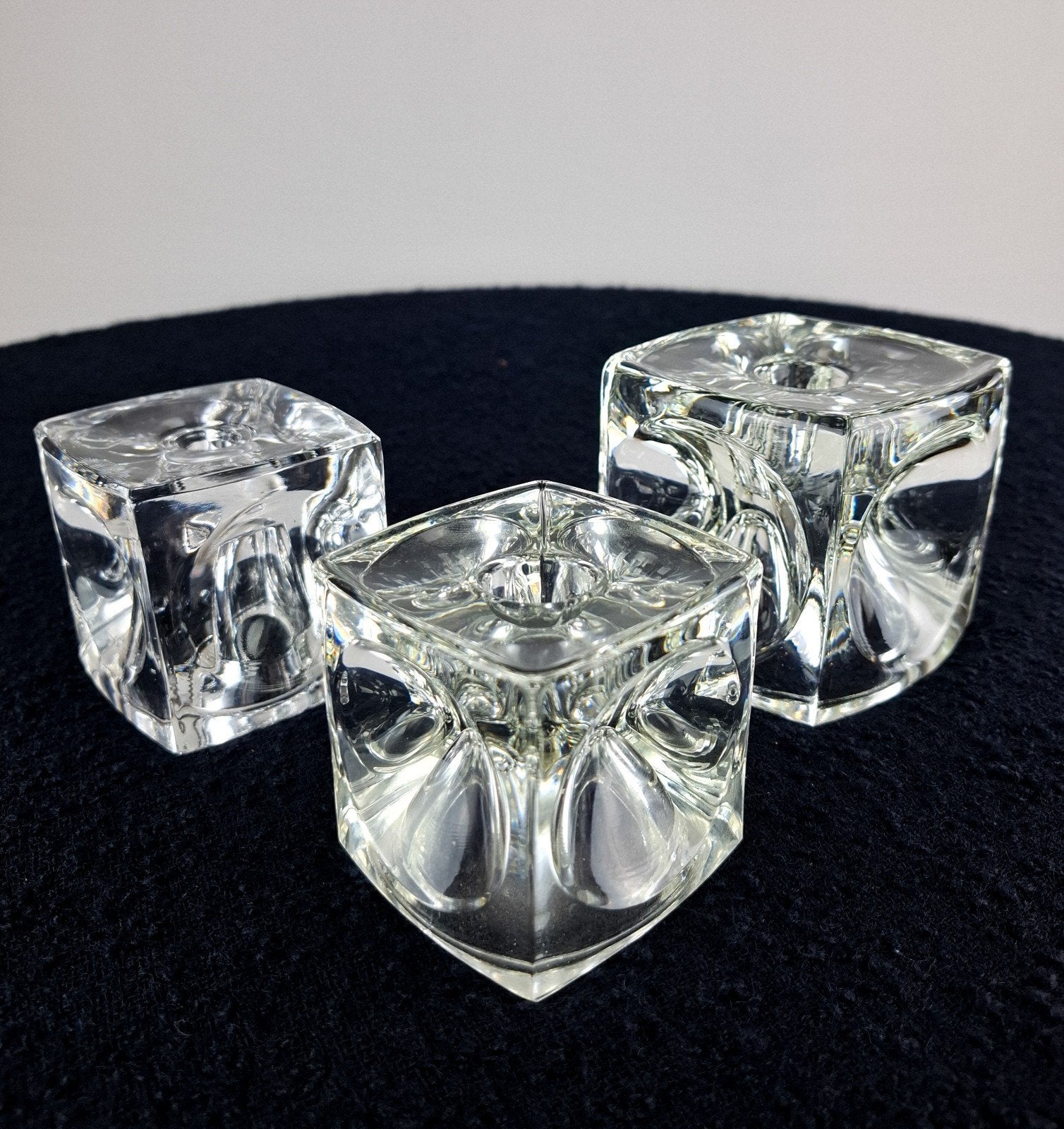 3x vintage kandelaar glas kubus Sklo Union Rudolf Jurnikl Ts, Ophalen of Verzenden, Glas, X, Kandelaar