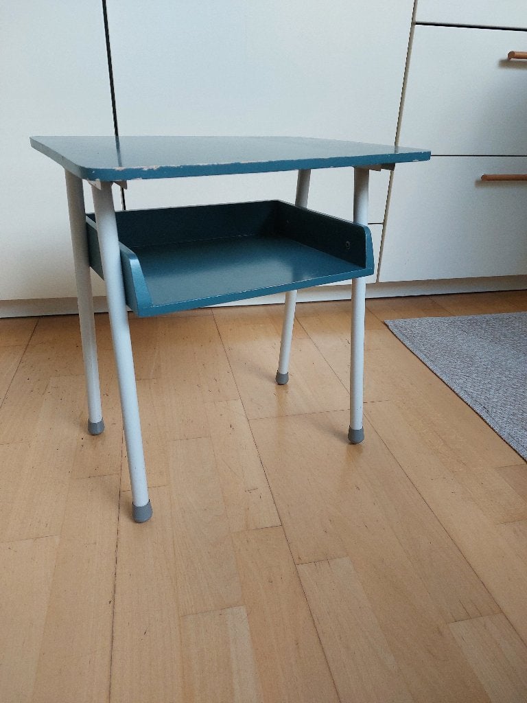 Vintage blauw nachtkastje jaren 60, Huis en Inrichting, Slaapkamer | Nachtkastjes, Gebruikt, Minder dan 45 cm, Ophalen of Verzenden
