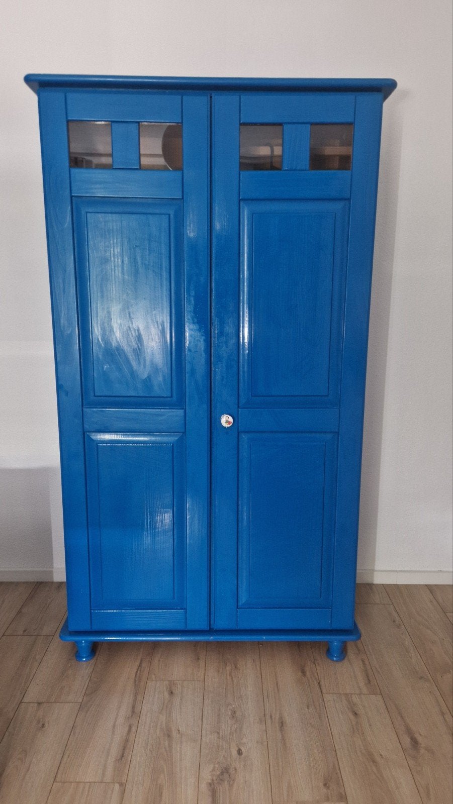 Vintage, brocante blauwe kledingkast, Ophalen, Met deur(en), Gebruikt, 100 tot 150 cm