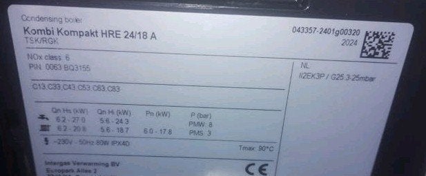 Intergas HRE 24/18 A  23.03.2025 geplaatst-zie factuur🔥CW3, Doe-het-zelf en Verbouw, Verwarming en Radiatoren, Ophalen, Minder dan 60 cm