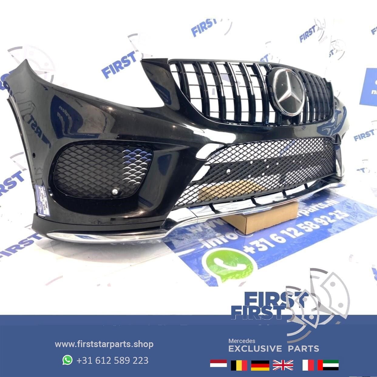 C292 GLE AMG COUPÉ VOORBUMPER COMPLEET ZWART Mercedes 2015-2, Gebruikt, -, Voor, Ophalen of Verzenden