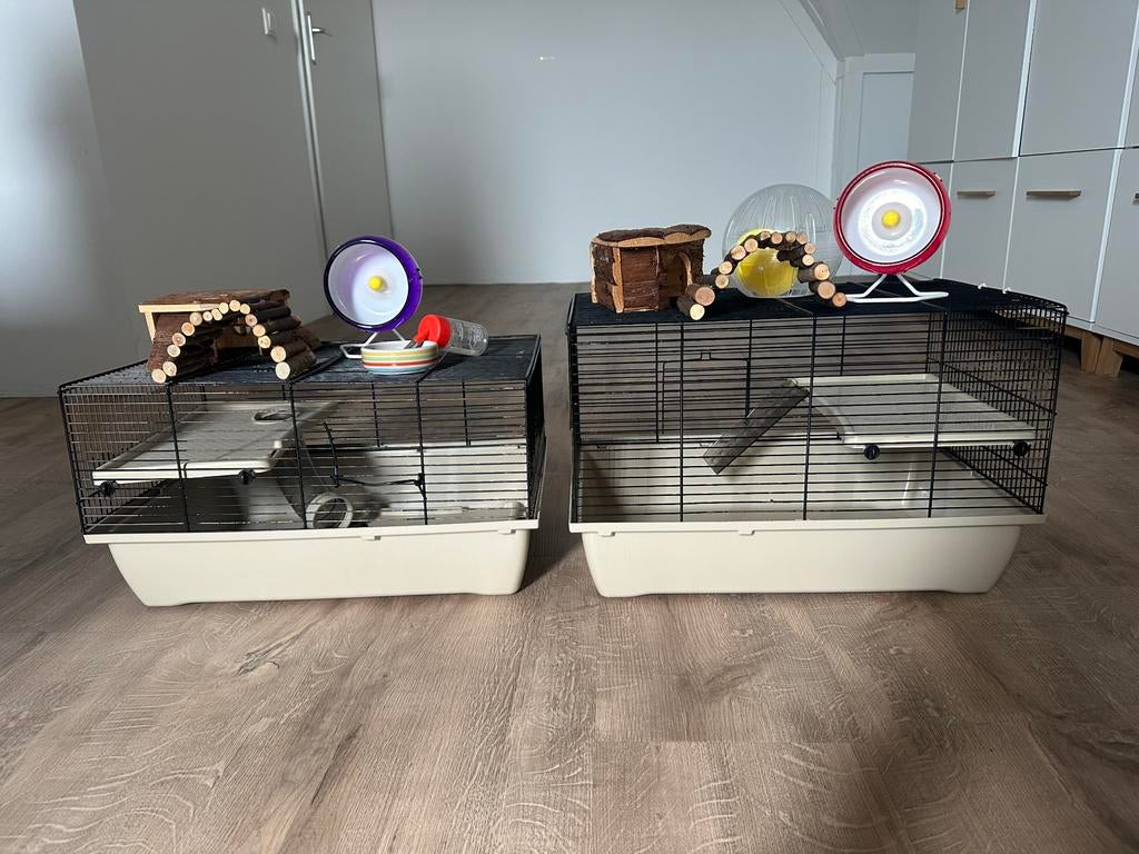 2 dwerghamster-kooien met toebehoren, Kooi, Gebruikt, Minder dan 75 cm, Ophalen