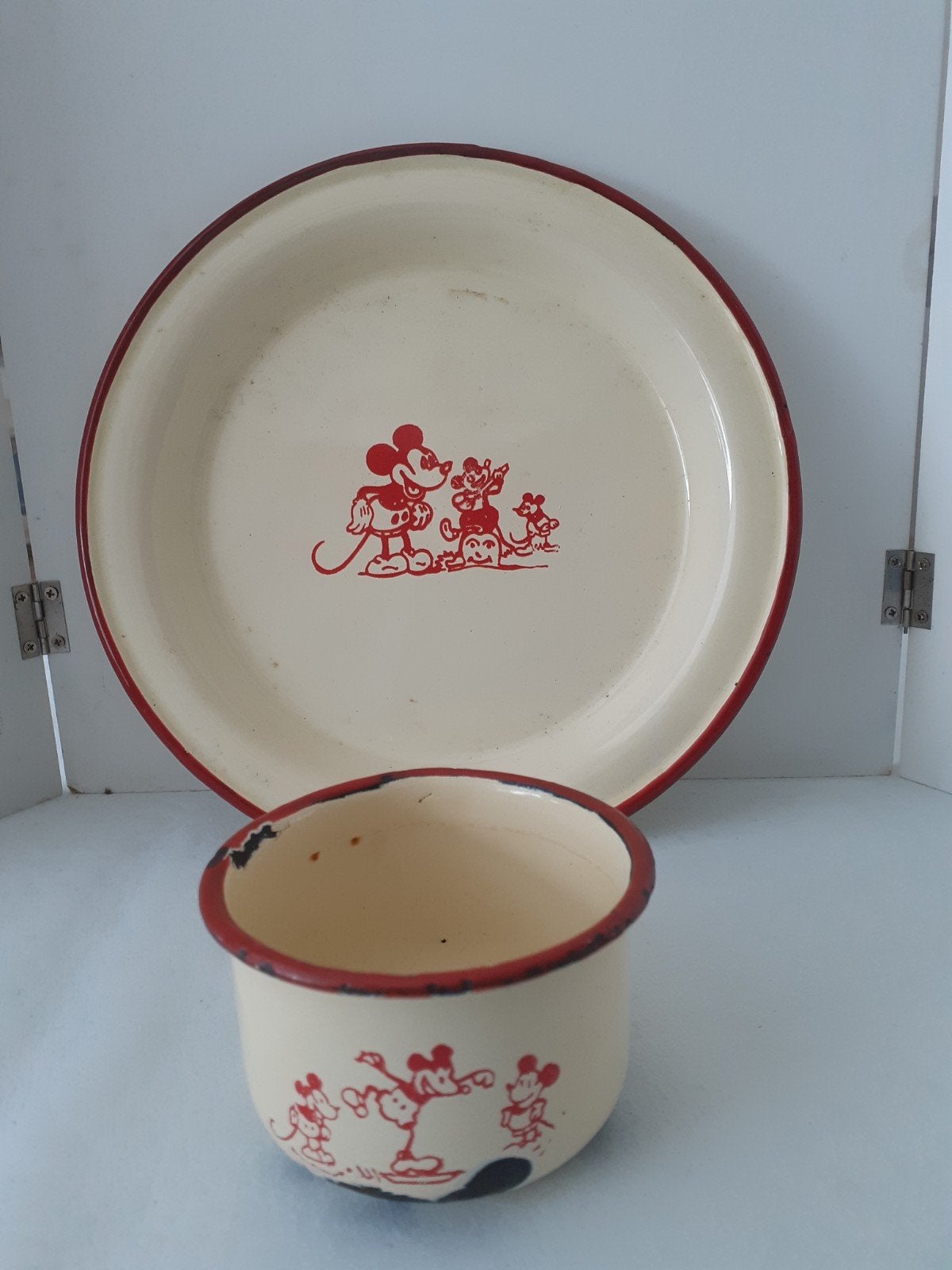 Micky Mouse bordje en kommetje, Verzamelen, Disney, Ophalen of Verzenden, Mickey Mouse, Gebruikt, Servies