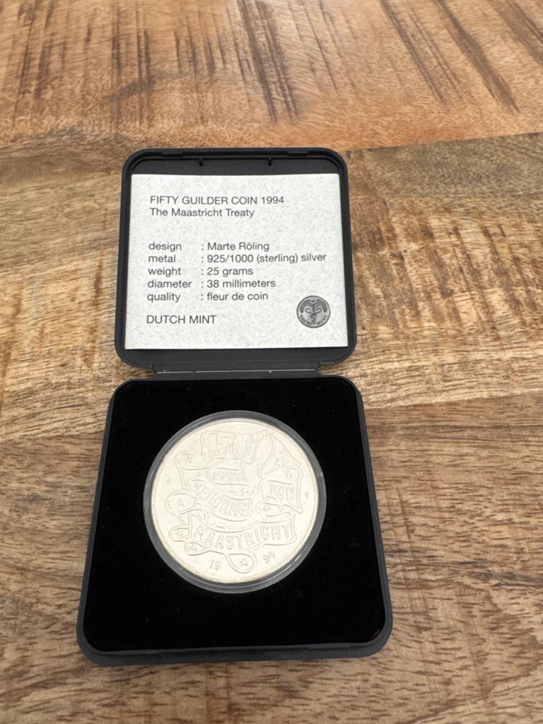 Zilveren 50 Gulden munt 1994 Verdrag van Maastricht, Ophalen, Koningin Beatrix, Zilver, Losse munt