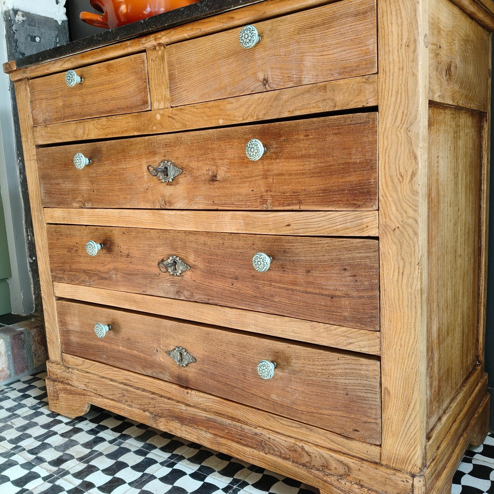 ❤️ Stijlvolle antieke commode met lades en marmeren blad, Ophalen, 50 tot 70 cm, 90 tot 105 cm, 100 cm of meer