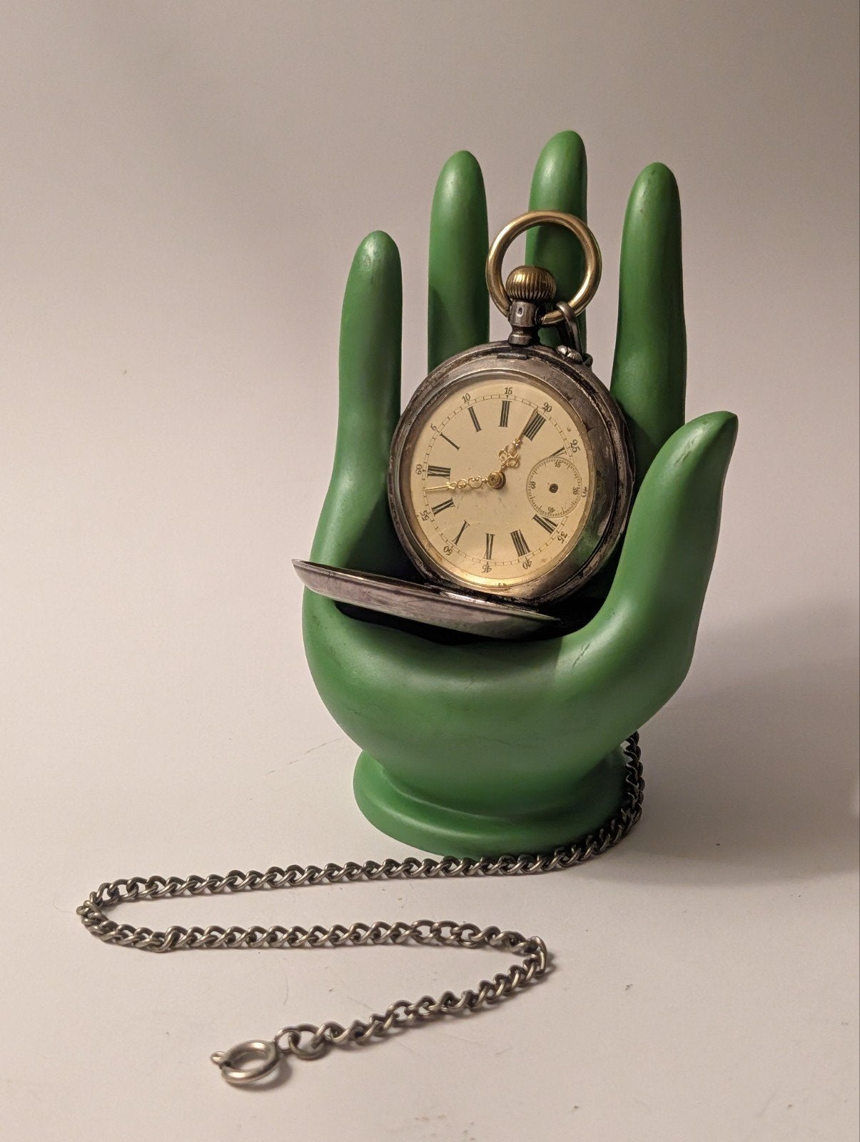 Zilveren Hunter Zakhorloge met Dubbele Gravures - Werkt, Ophalen of Verzenden, Zilver