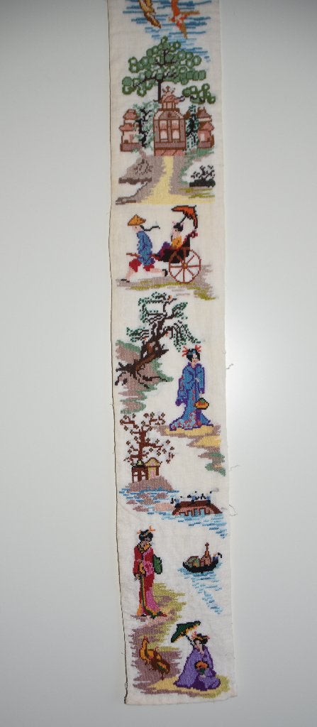 Oud geborduurd Schellekoord Japans Geisha tempel vogels, Huis en Inrichting, Verzenden