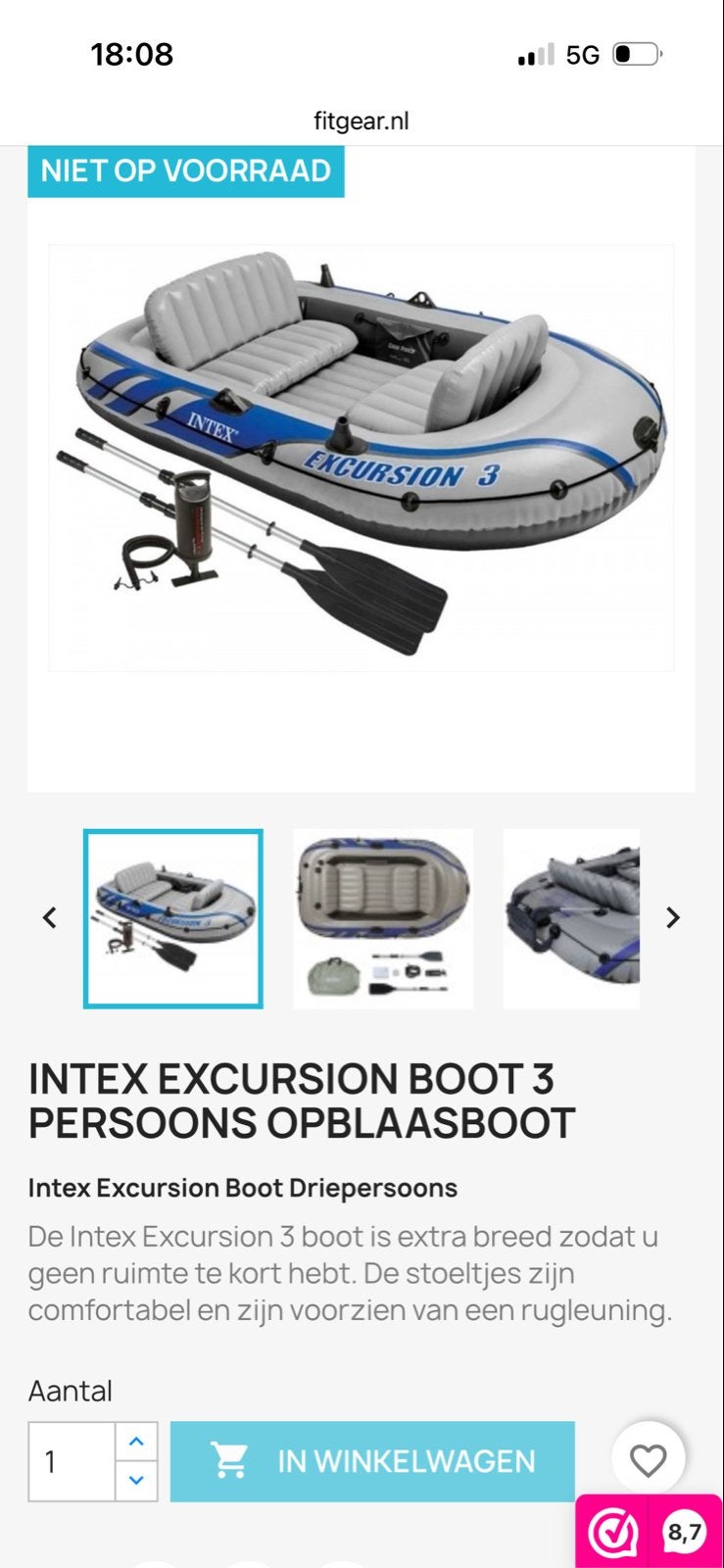 Intex Excursion 3 opblaasboot met peddels en pomp, Ophalen, Gebruikt