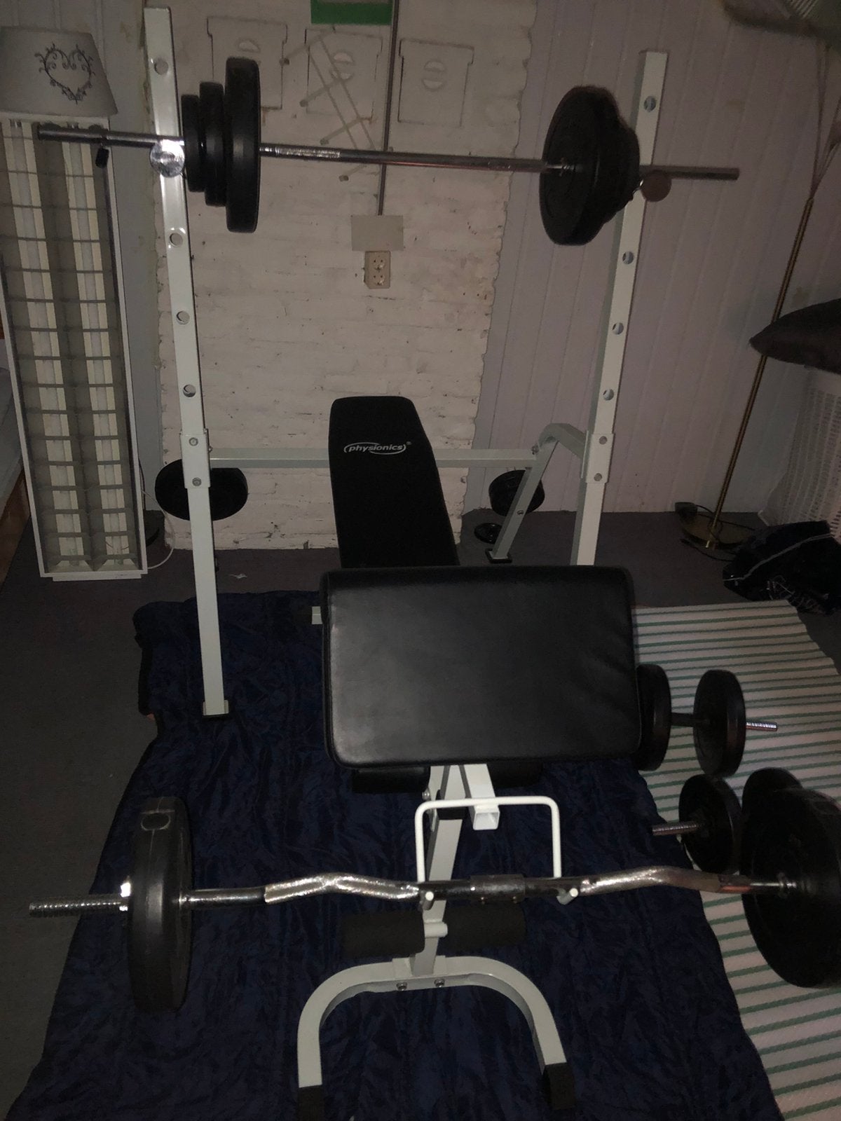 Fitness bank Physionics incl Curl Bar/Halters ZGAN, Ophalen, Zo goed als nieuw, Fitnessbank