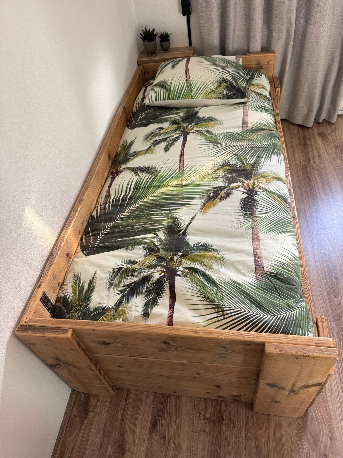 Steigerhouten kinderbed met uitschuiflade en matras, Eenpersoons, Bruin, Steigerhout, Ophalen of Verzenden