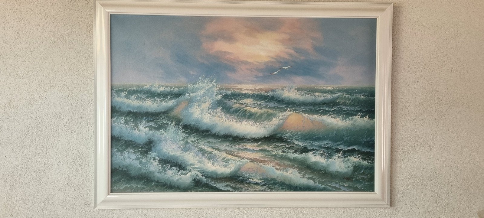 Schilderij van de Zee met Witte Lijst, Ophalen, Ingelijst, Maritiem / water