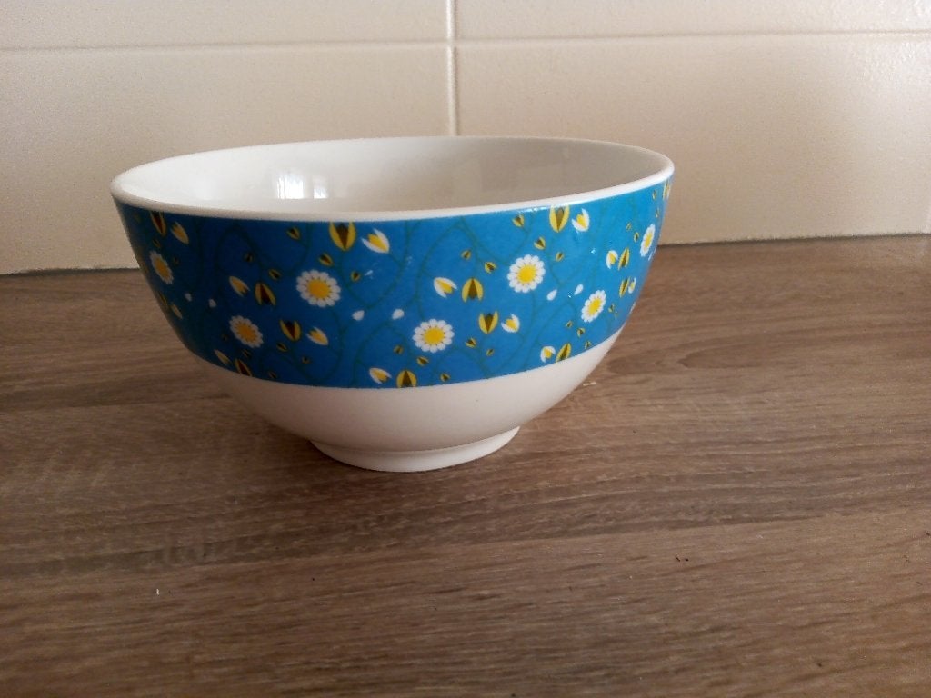 Vrolijke Blauwe Kom met Bloemenprint (Unilever)ZGAN, Ophalen of Verzenden