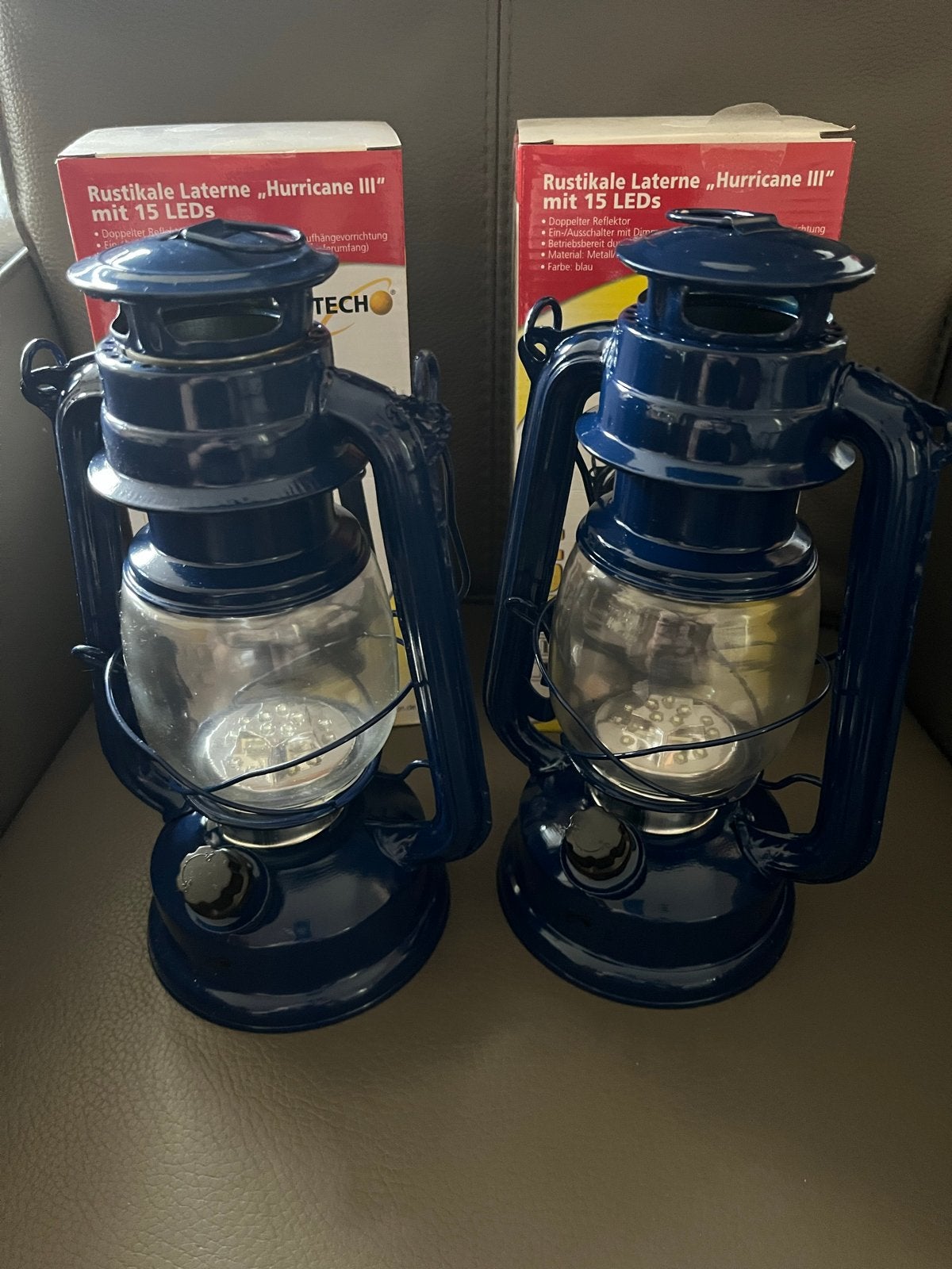 2x Rustieke LED Stormlantaarns "Hurricane III" - Blauw, Minder dan 50 watt, Overige typen, Ophalen of Verzenden, Led