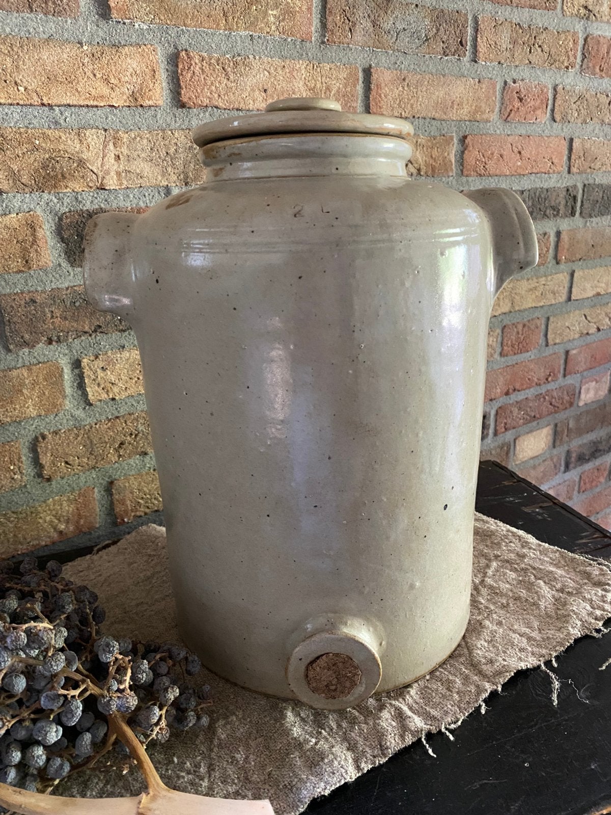 Brocante grote oude steengoed  azijn/mosterd  pot, Ophalen