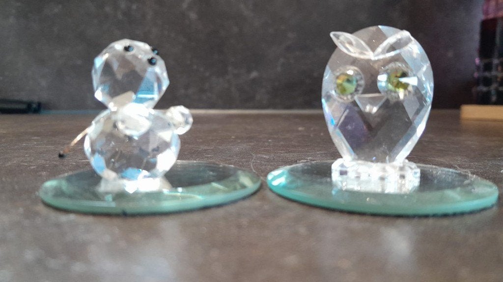 2 mooie Swarovski kristallen beeldjes 3,5cm, Ophalen of Verzenden, Gebruikt, Figuurtje
