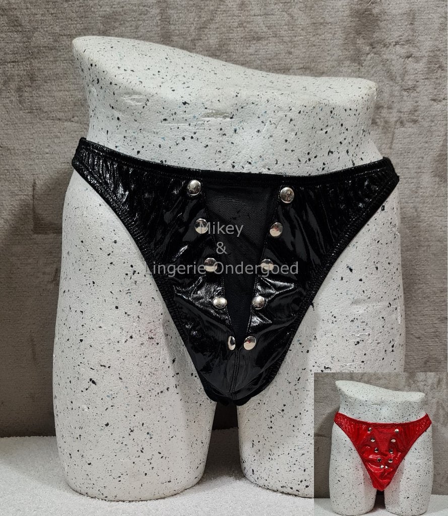 Heren String Lak One Size Zwart en Rood (428), Kleding | Heren, Ondergoed, Ophalen of Verzenden, Overige kleuren, Mikey, Slip