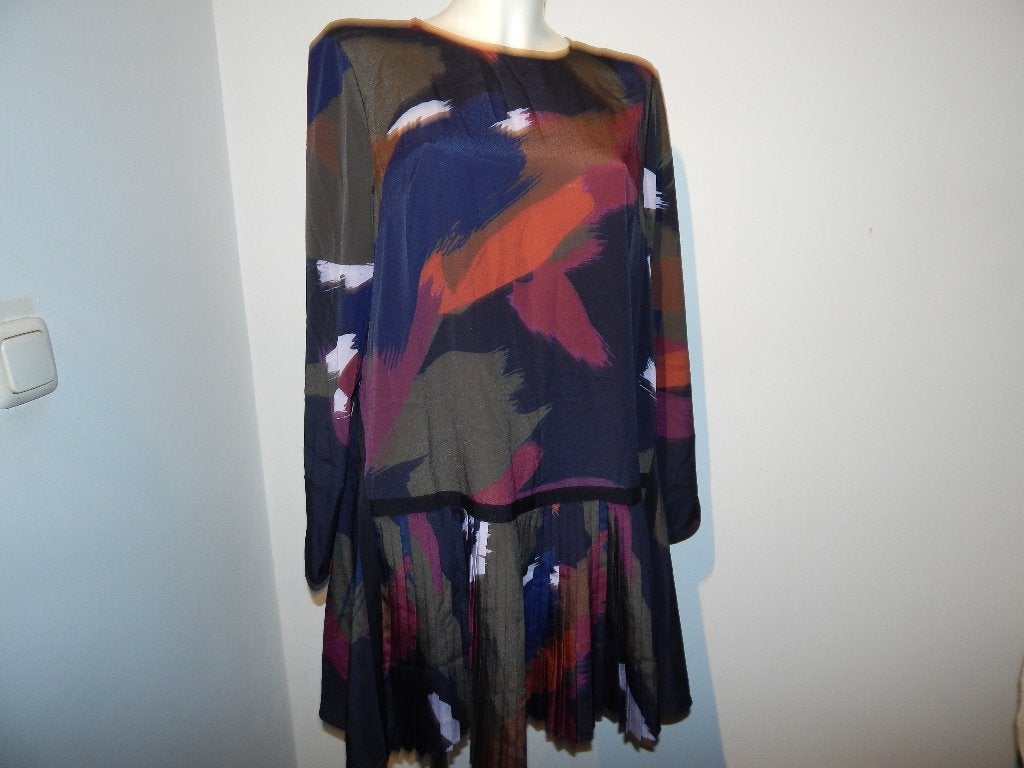 Ted Baker jurk in abstracte print plooi rok mt 4/42, Maat 42/44 (L), Zo goed als nieuw, Knielengte, Ted Baker