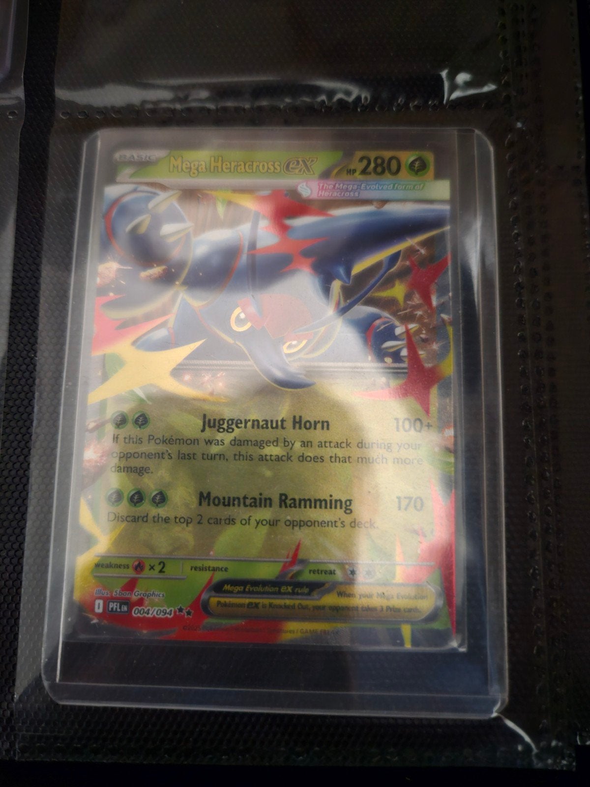Pokemon Mega Heracross ex 004/094 Phantasmal Flames, Ophalen of Verzenden, Zo goed als nieuw, Losse kaart, Foil