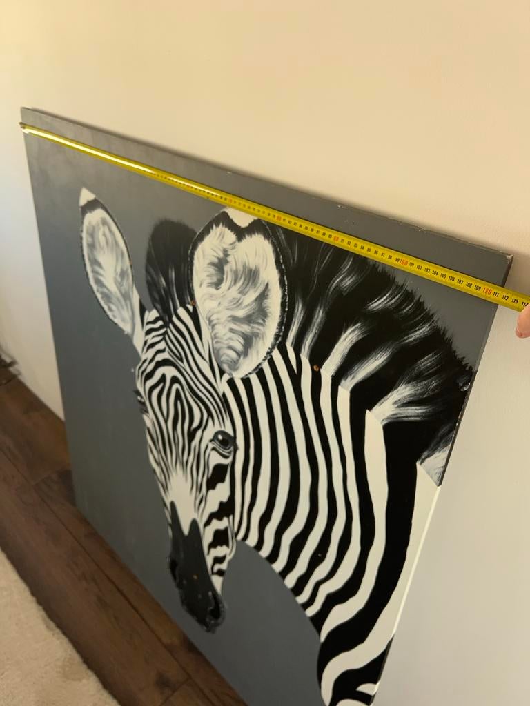 Groot schilderij zebra zwart-wit grijs canvas, Ophalen