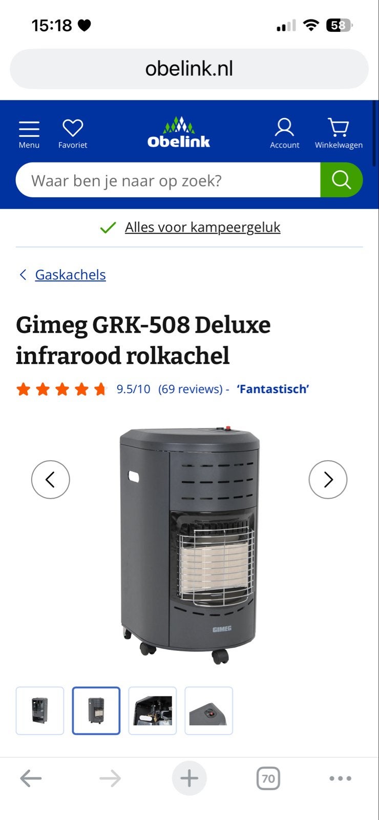 Gimeg GRK-508 Deluxe Infrarood Rolkachel - Nieuw in doos, Huis en Inrichting, Kachels, Gas, Nieuw, Ophalen of Verzenden, Vrijstaand