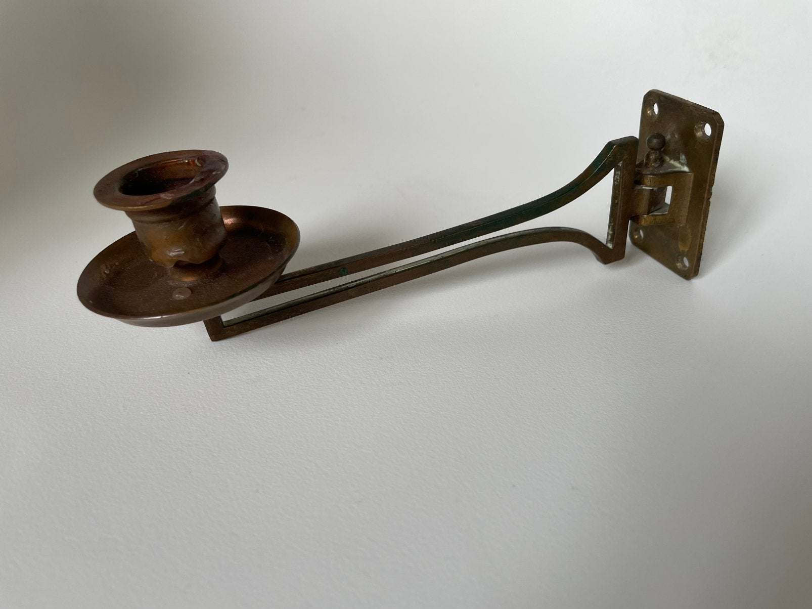 koperen kandelaar wandkandelaar, draaibaar 19 cm, Antiek en Kunst, Antiek | Kandelaars, Ophalen of Verzenden, Koper of Brons