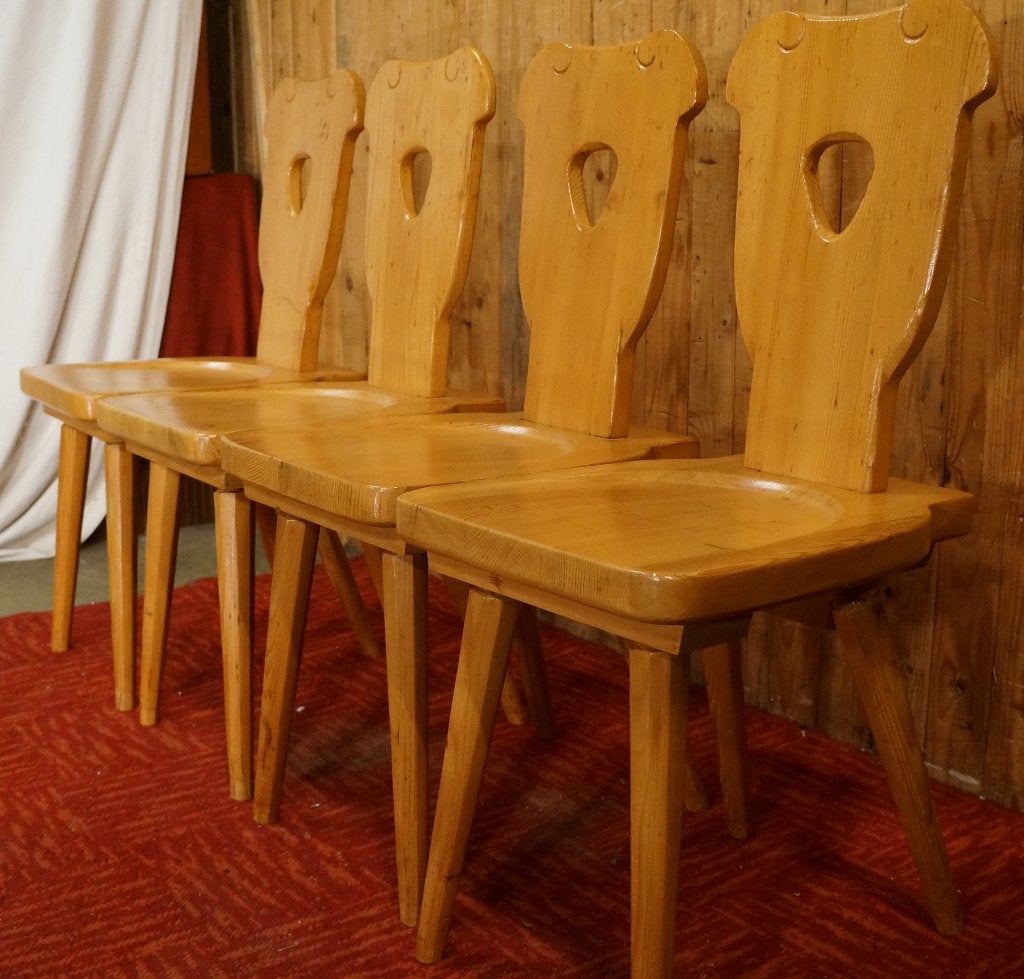 4X Retro Brutalist Polish Zydel Redyk set Bistro Pine chairs, Ophalen, Gebruikt, Bruin, Vintage Retro Brutalist Design seventies sixties Grenen Antiek