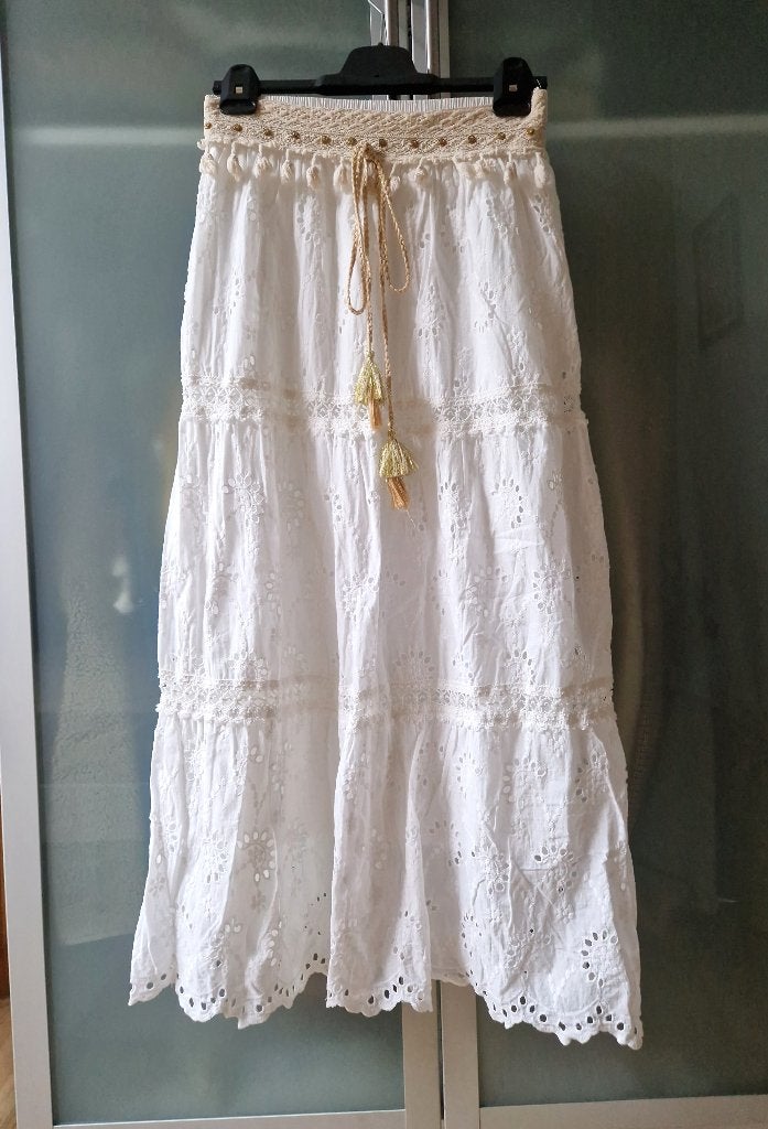 Bohemian Ibiza lange rok maat L nieuw, Kleding | Dames, Rokken, Verzenden, Wit, Maat 42/44 (L), Nieuw