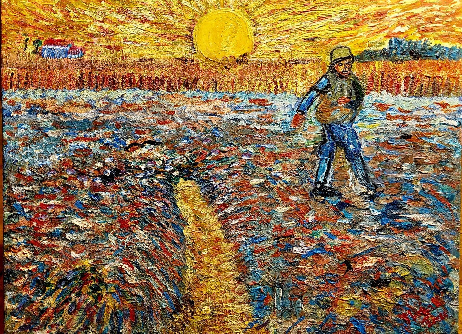 Schilderij Vincent van Gogh, Landschap, Acrylverf, Verzenden, Handgeschilderd