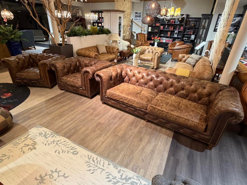 Stoere Vintage Chesterfield bankstel 3-1-1 zits bruin, Ophalen of Verzenden, Gebruikt