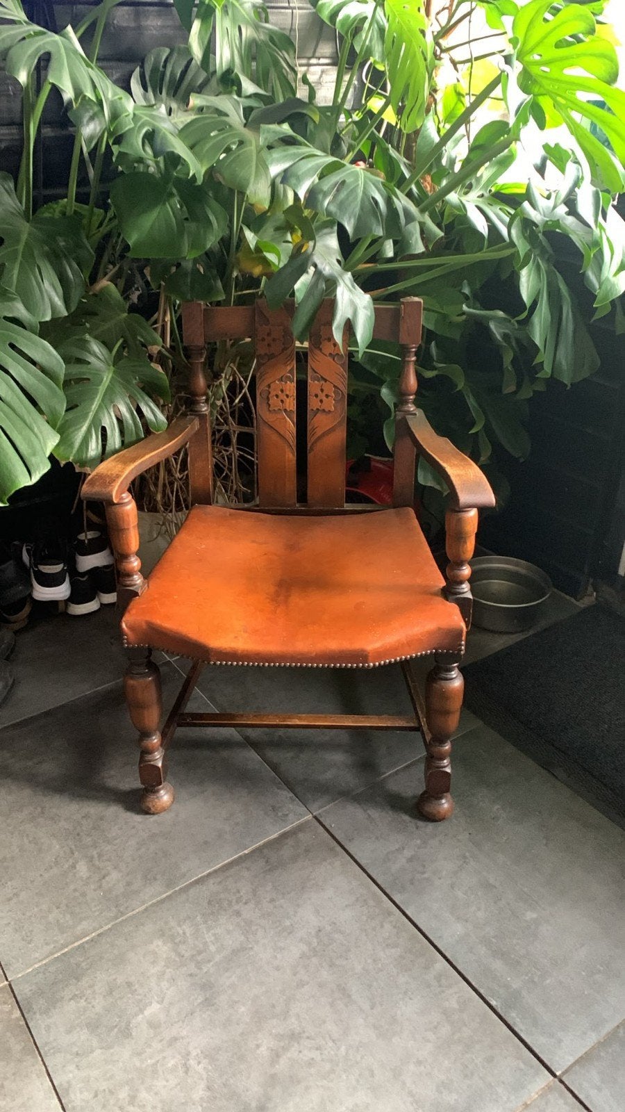 Set van 4 Art Deco Eikenhouten Stoelen met Leren Zittingen, Ophalen