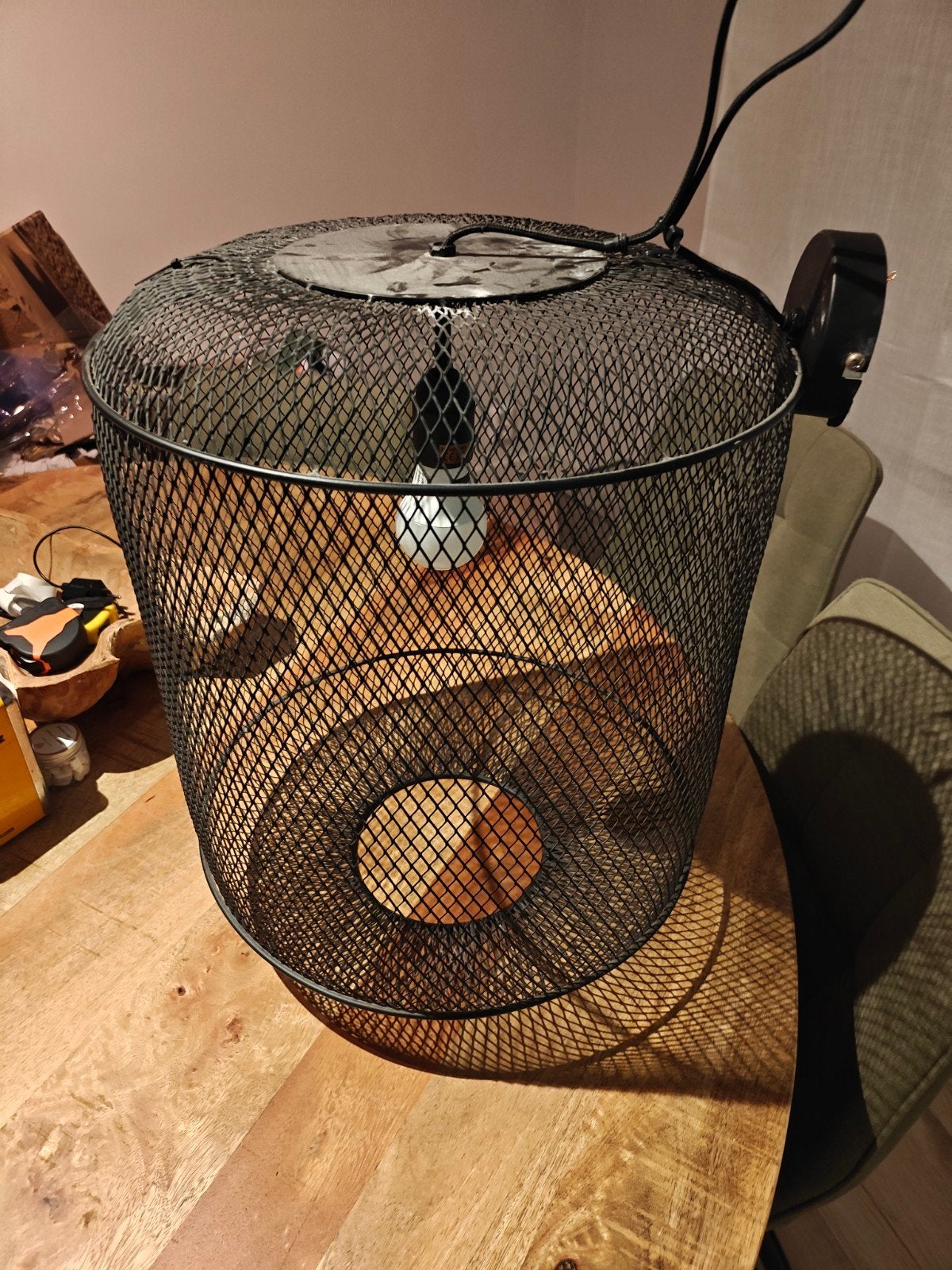 Zwarte metalen draadmand hanglamp - Industrieel design, Gebruikt, Industrieel, Modern, Metaal, E27 (groot)