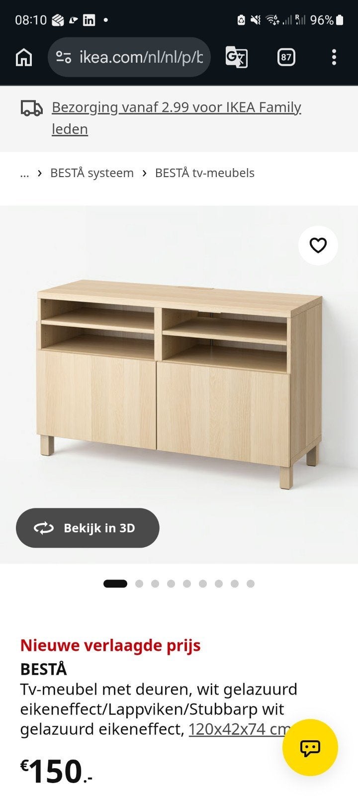 IKEA Besta TV-meubel (oud model) eiken fineer, Ophalen, 25 tot 50 cm, Minder dan 100 cm