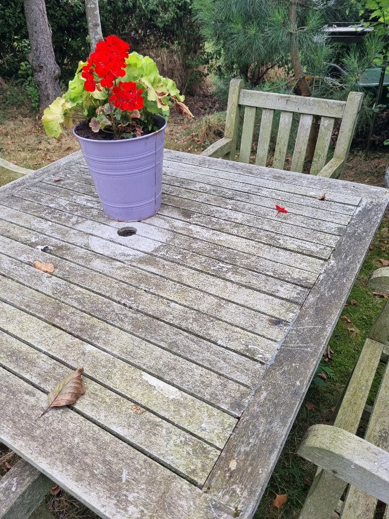 Leuke teakhouten tounset - Met mooie kussens erbij, Ophalen, 4 zitplaatsen, Gebruikt, Teakhout
