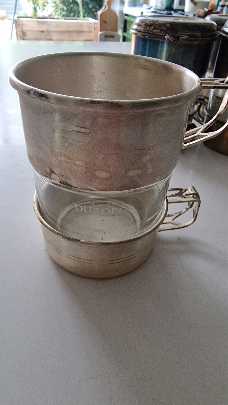 Vintage Durobor koffieset – 4 complete éénkops koffiefilters, Ophalen of Verzenden