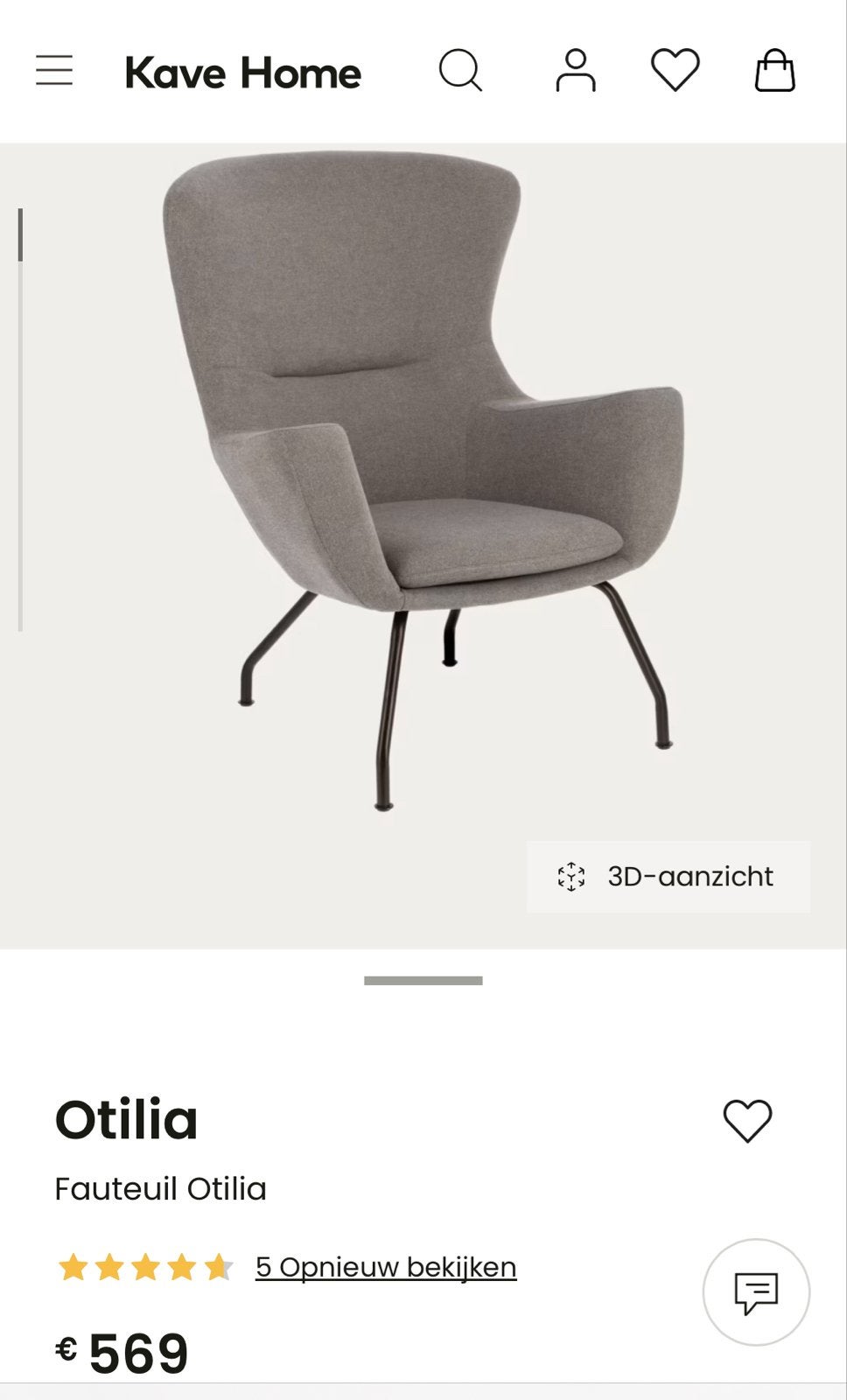 Kave Home Otilia Fauteuil - Stijlvol en Comfortabel, Huis en Inrichting, Ophalen, Zo goed als nieuw, Stof, 75 tot 100 cm