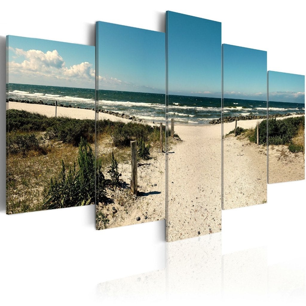 950 Noordzee Duinen Strandpad 5 Luik Canvas Schilderij XXL, Nieuw, 125 cm of meer, Ophalen of Verzenden, Schilderij
