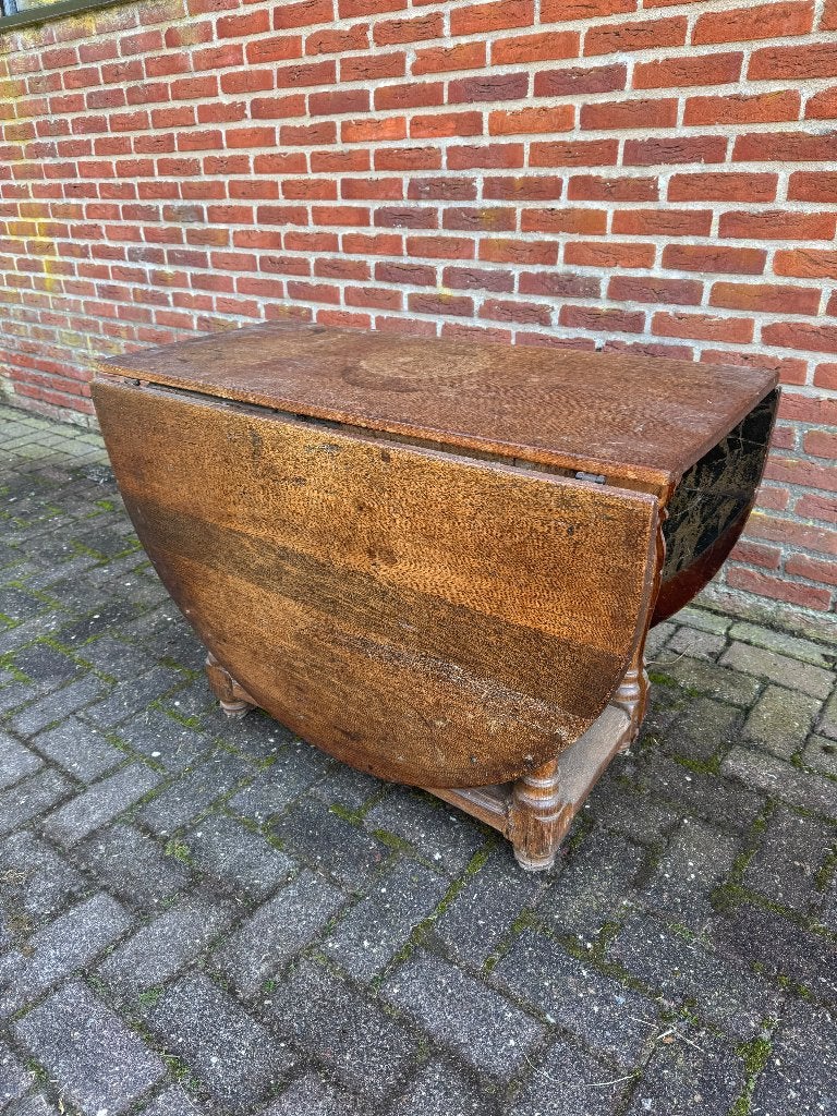 Antieke Gateleg Tafel - Inklapbaar Eikenhout, Huis en Inrichting, Ophalen, Gebruikt, Eikenhout, 150 tot 200 cm