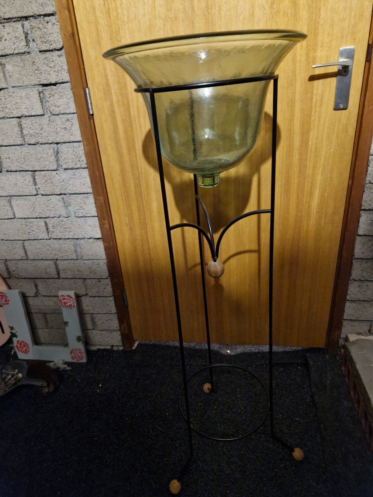 Prachtige staande vaas op voet 115cm hoogmet glazen kom, Ophalen, Gebruikt, Op voet, Meerkleurig