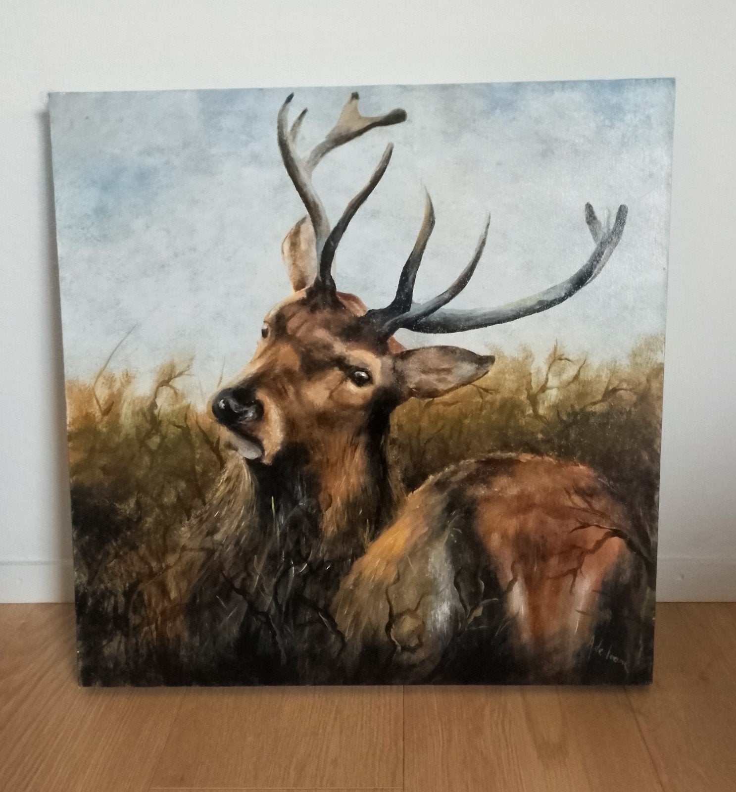 schilderij hert, Ophalen, Acrylverf, Doek, Dieren