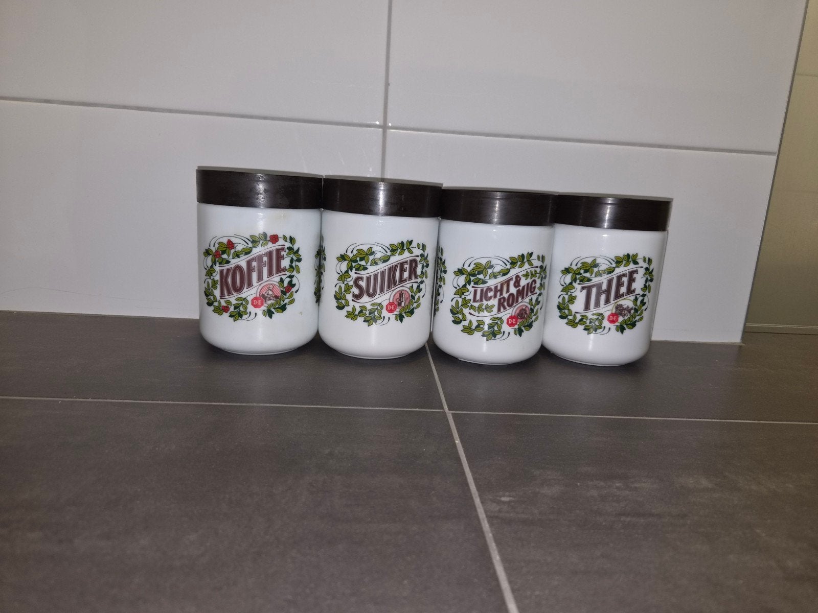 Vintage voorraadpotten set DE - Koffie, Suiker, Licht & Thee, Ophalen of Verzenden