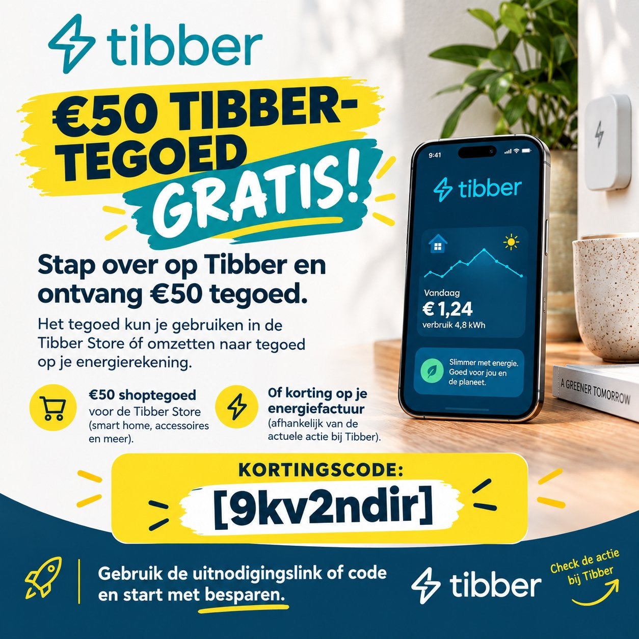 Code voor  50,- shoptegoed / korting op energierekening, Tickets en Kaartjes, Eén persoon, Kortingsbon, Overige typen