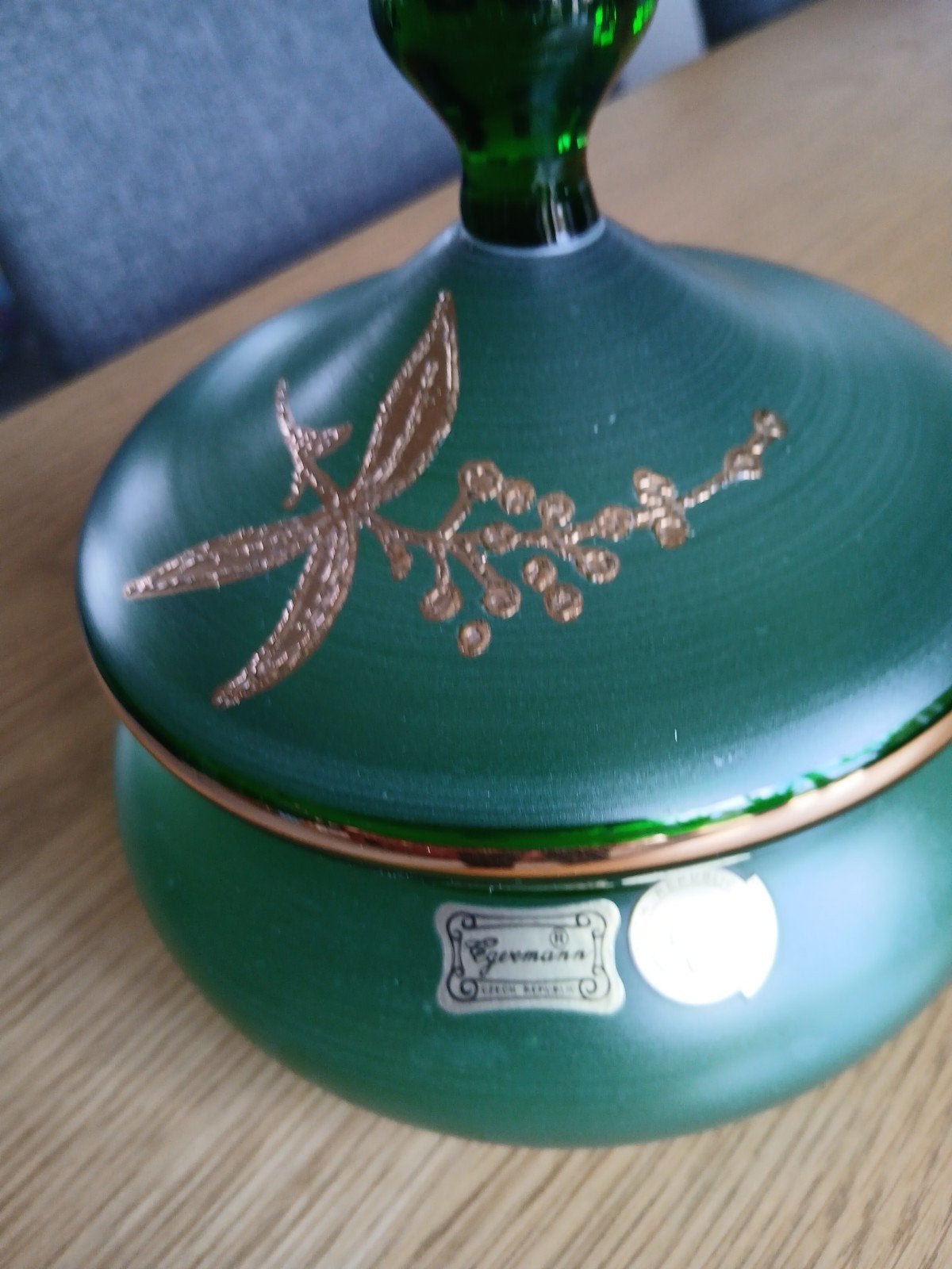 Vintage Egermann Boheemse Groene Glazen Bonbonnière, Ophalen of Verzenden