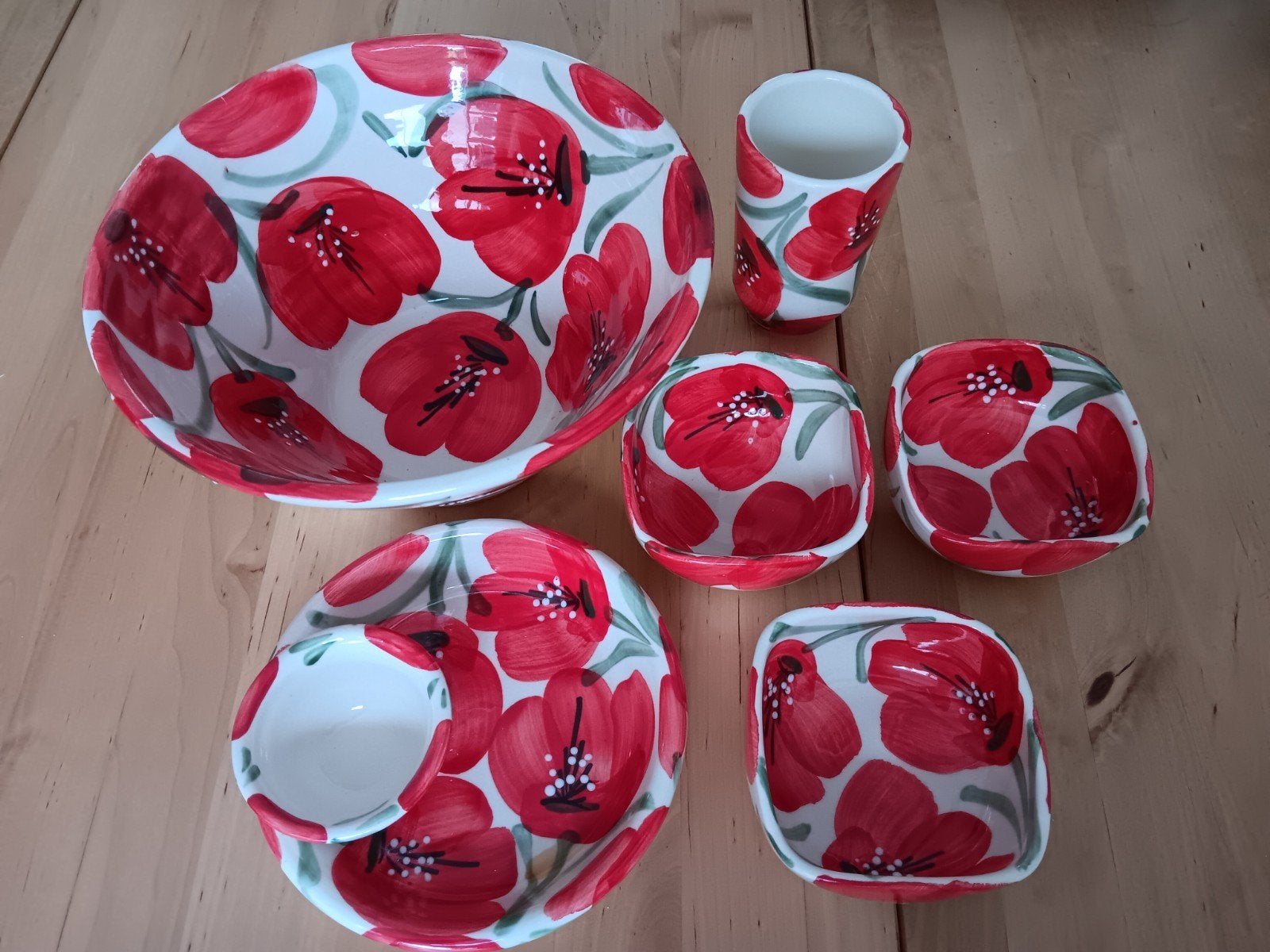 Tapas set klaprozen, 6- delig, uit Spanje, Huis en Inrichting, Keuken | Servies, Ophalen, Keramiek, Overige stijlen, Schaal of Schalen