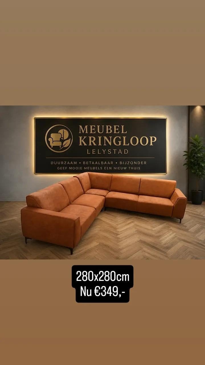 Hoekbank cognac 280x280cm (bezorging heel Nederland!), 250 tot 300 cm, ., Hoekbank, Ophalen of Verzenden