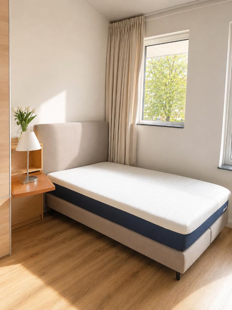Bed Matt Sleeps twijfelaar boxspring zgan, Ophalen, Beige, Zo goed als nieuw, Twijfelaar
