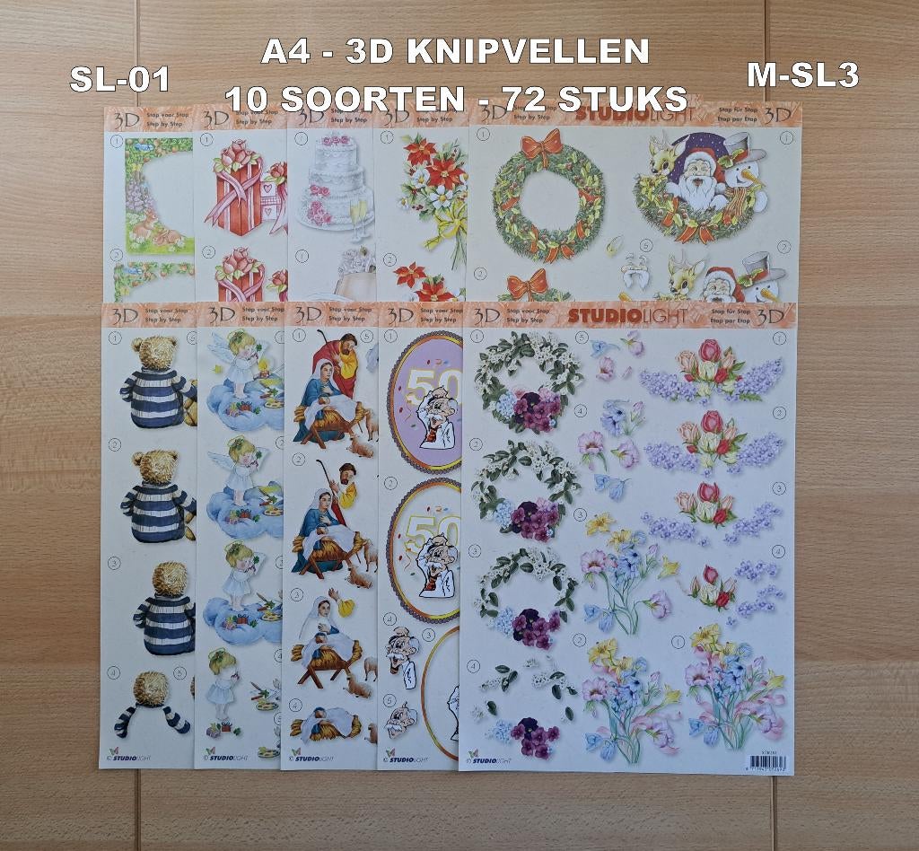 A4...3D KNIPVELLEN 33 SOORTEN-237 VELLEN STUDIO LIGHT-M3, Ophalen of Verzenden, Nieuw, Overige thema's, Knipvel