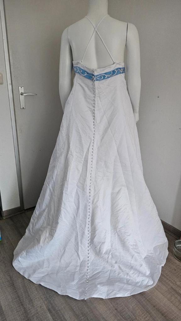 Elegante Trouwjurk met Blauwe Details, Trouwjurk, Wit, Ophalen of Verzenden, Onbekend