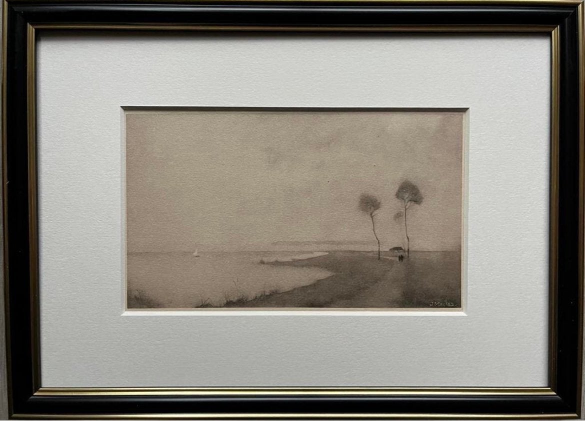 Jan Mankes 1888-1920 / Heliogravure Waterlandschap 1923, Antiek en Kunst, Ingelijst, Ophalen of Verzenden, Gravure, 32 cm