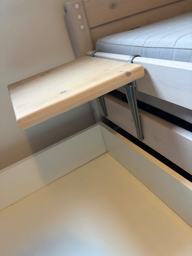 Houten hoogslaper met matras, lades & plank – 210x100 cm, Huis en Inrichting, Ophalen, Gebruikt, 90 cm, Eenpersoons