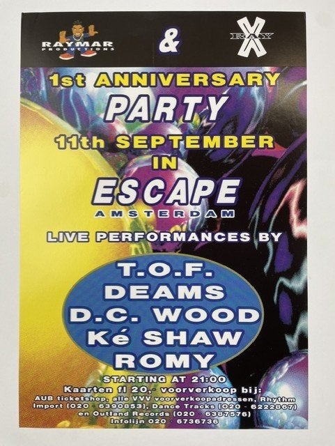 poster PARTY ESCAPE midden jaren 1990, Ophalen of Verzenden, Gebruikt, A1 t/m A3, Film en Tv